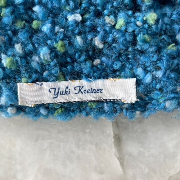 Vintage Handwoven Blue Scarf | Yuki Kreiner Boucle Wool Blend Textured - Picture 5 of 5